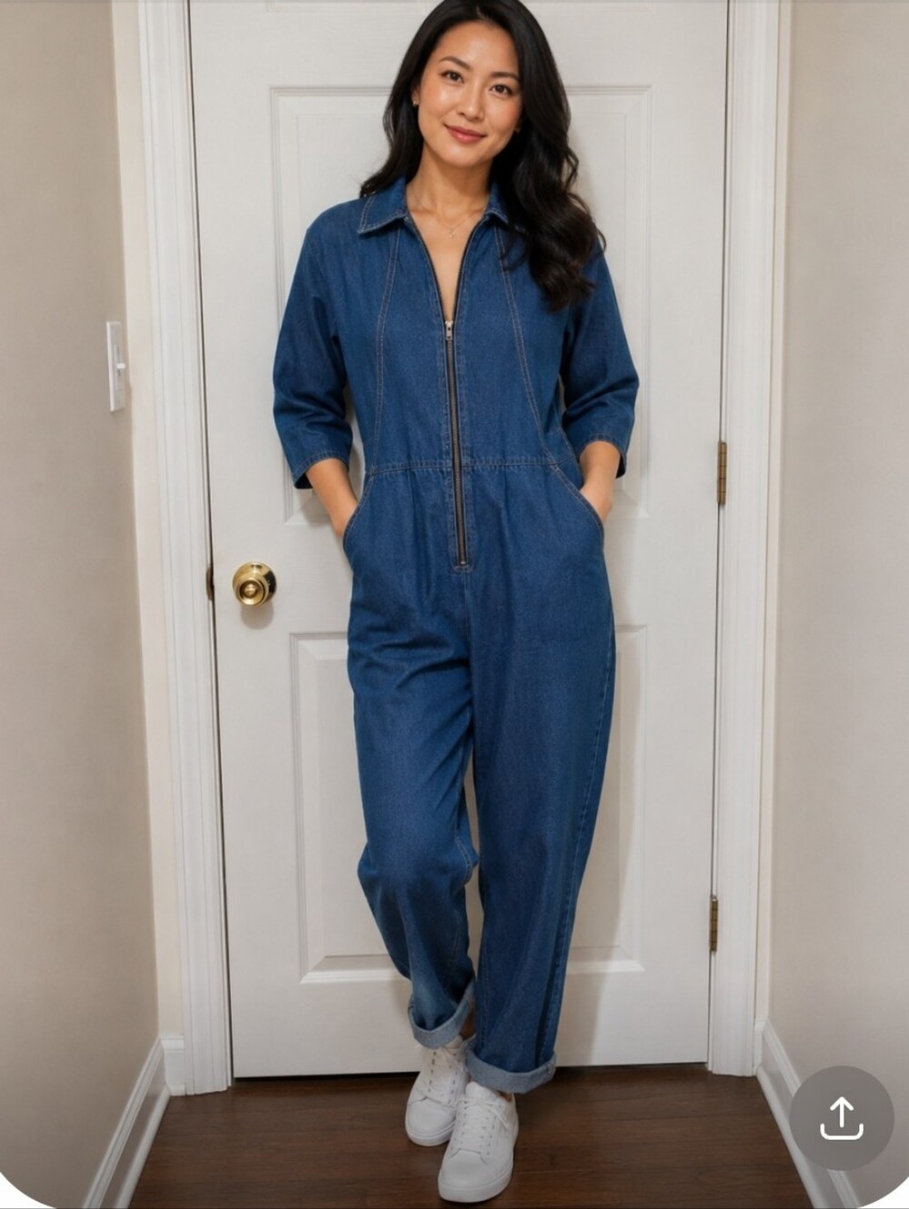 Cherokee Vintage Dark Blue Denim Jumpsuit with Front Zip Sz 6